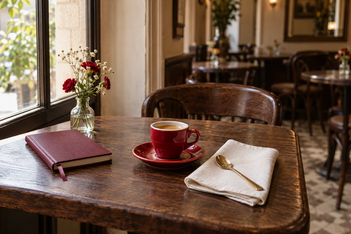 Vintage cherry-red café styling